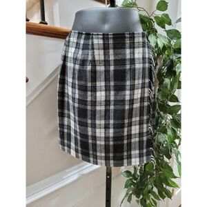 Anne Klein Women's Black/ White Wool & Nylon Pleated Knee Length Skirt Size 6